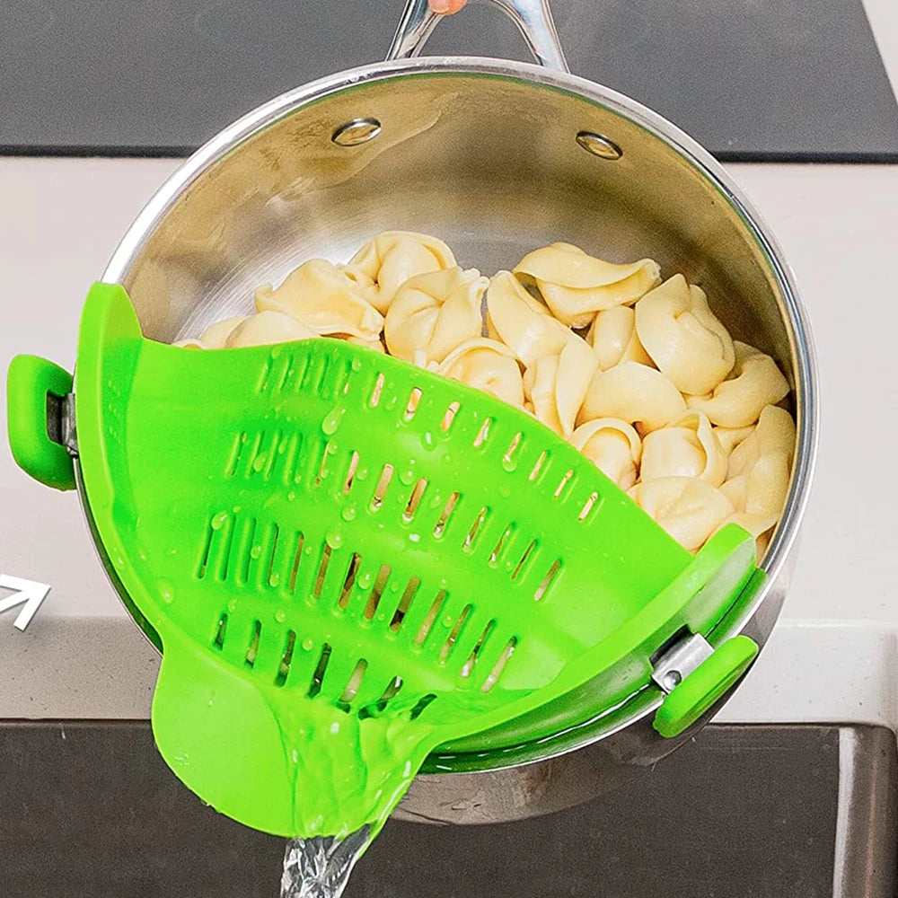 Passoire Clip Silicone – Ustensile Cuisine pour Pâtes, Légumes & Fruits