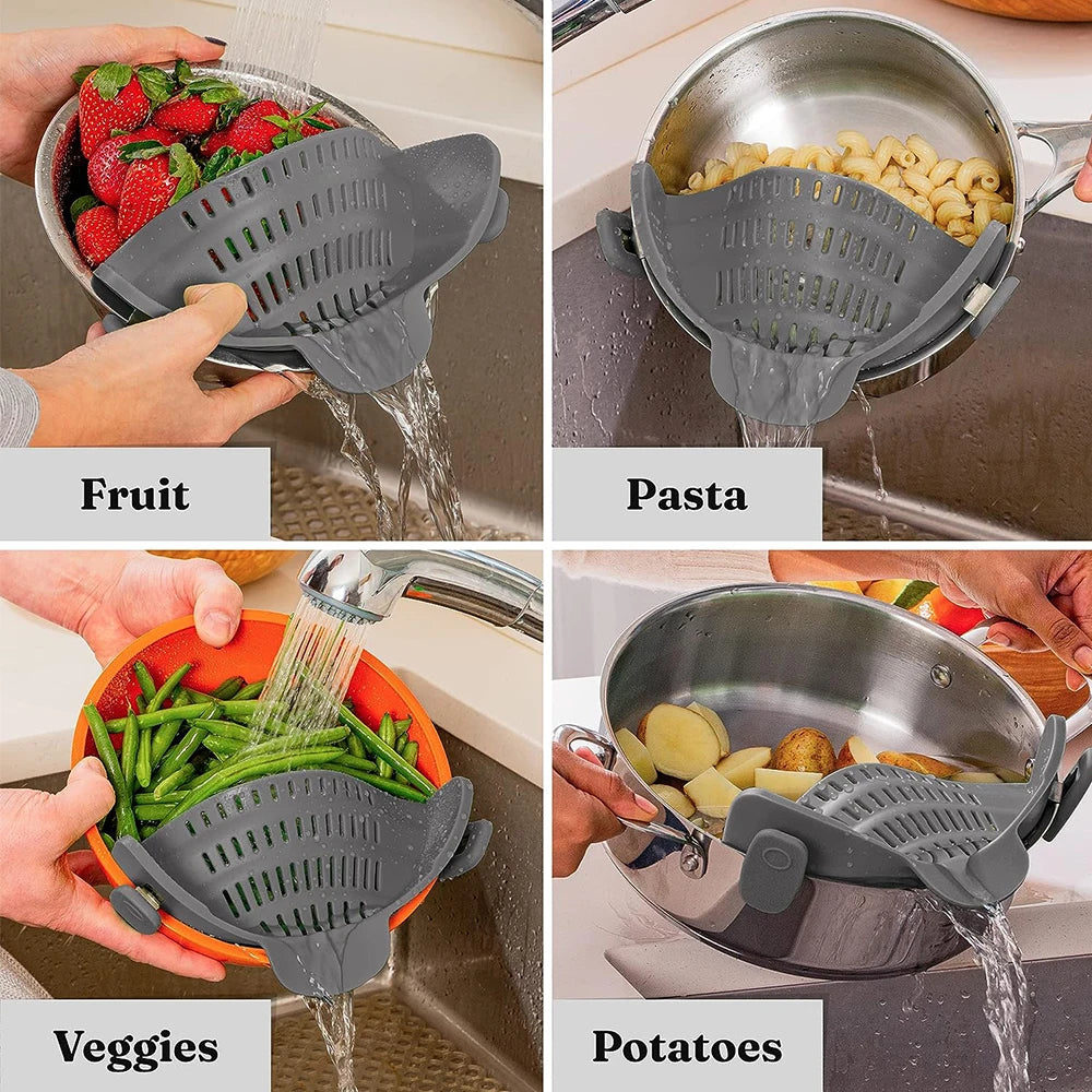 Passoire Clip Silicone – Ustensile Cuisine pour Pâtes, Légumes & Fruits
